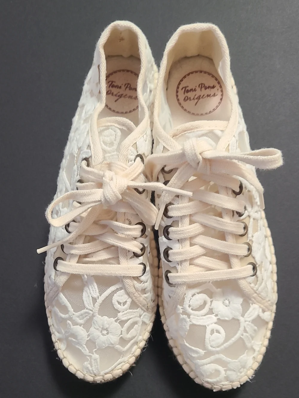 Toni Pons Origens Women's Espradilles Ecru Floral Embroidered Lace Sz 41/ USA 10